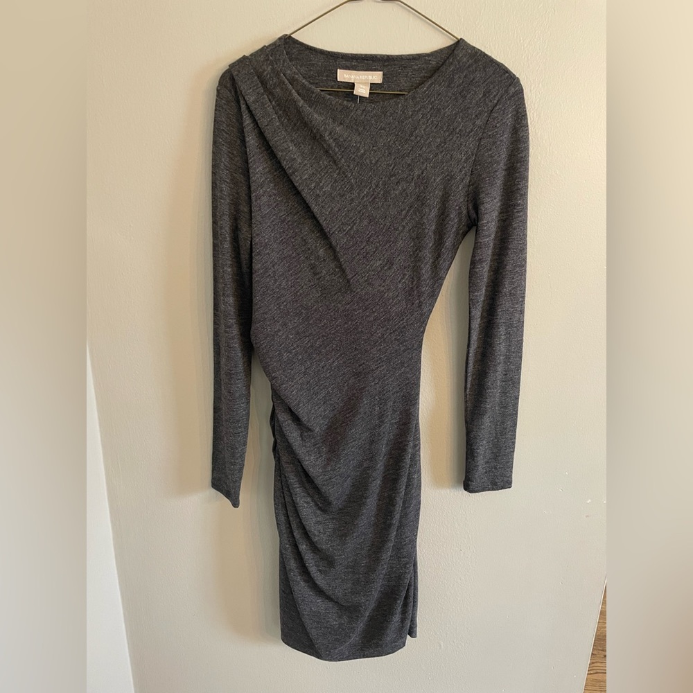 NWT $ 119 Banana Republic Long Sleeve Dress Size Ruched Grey XS extra soft - Picture 7 of 7